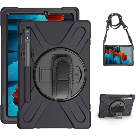 Funda Anticaída para Samsung Galaxy Tab S7 11" (SM-T870/SM-T875),  con Soporte Rotación, Correa de Mano/Hombro, Funda Antichoque