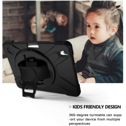 Funda Anticaída Nuevo iPad 10.2" (iPad 7ª Generación),  Soporte Rotación, Correa de Mano/Hombro Color  Negro