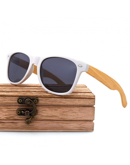 Gafas De Sol De Madera Unisex con Diseño Original. Montura en Blanco. Incluye Funda rígida.