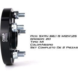 Omp Speed SET SEPARADORES DOBLE CEN TRAJE /DOBLE FIJACION 5X114.3 BUJE 66,1 ANCHO 20MM M12X1.25 COLOR NEGRO