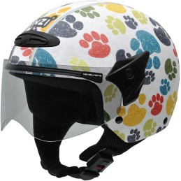 NZI 050269G707 Helix Jr Graphics Pawprints Casco de Moto, Diseño Huellas de Animales de Colores, Talla 50-51 (S)