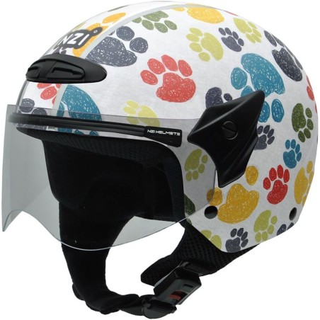 NZI 050269G707 Helix Jr Graphics Pawprints Casco de Moto, Diseño Huellas de Animales de Colores, Talla 50-51 (S)