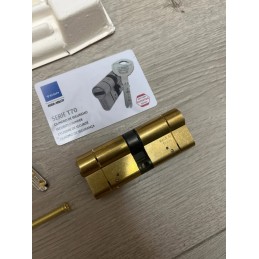 Tesa Assa Abloy Cilindro de Alta Seguridad, Llave - Leva Larga, Latonado, 40x40 mm