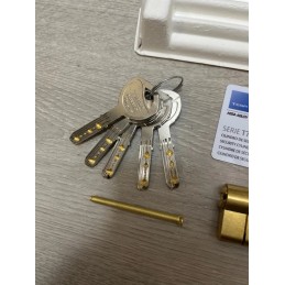 Tesa Assa Abloy Cilindro de Alta Seguridad, Llave - Leva Larga, Latonado, 40x40 mm