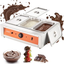 VEVOR Temperador de Chocolate Comercial 1500 W Baño María Eléctrico 3 x 3,3 L Fundidor de Chocolate