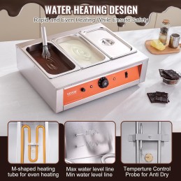 VEVOR Temperador de Chocolate Comercial 1500 W Baño María Eléctrico 3 x 3,3 L Fundidor de Chocolate