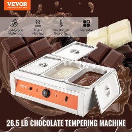 VEVOR Temperador de Chocolate Comercial 1500 W Baño María Eléctrico 3 x 3,3 L Fundidor de Chocolate