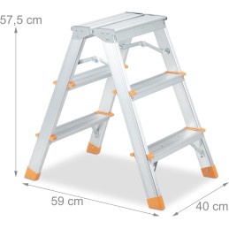 Relaxdays Escalera Aluminio, Plegable, 3 Peldaños