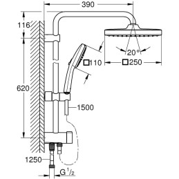 GROHE 26698001 Sistema de Ducha, Cromo, Rail 74 cm