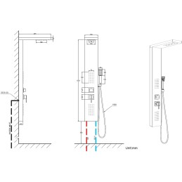 Columna de ducha de acero inoxidable 304, con 4 funciones, hidromasaje y cascada, 125 x 20 x 6,5 cm