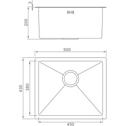 Ibergrif M85043 Fregadero Cocina 50 x 43 cm, Fregadero Bajo Encimera o Sobre Encimera