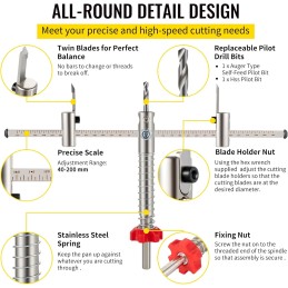 Kit de Cortador de Sierra Perforadora Agujeros Redondos Diámetro Ajustable 40-200 mm