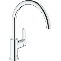 Grohe BauEdge - Grifo de cocina monomando para instalación en un solo agujero con caño alto giratorio en un ángulo de 360°