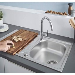 Grohe BauEdge - Grifo de cocina monomando para instalación en un solo agujero con caño alto giratorio en un ángulo de 360°